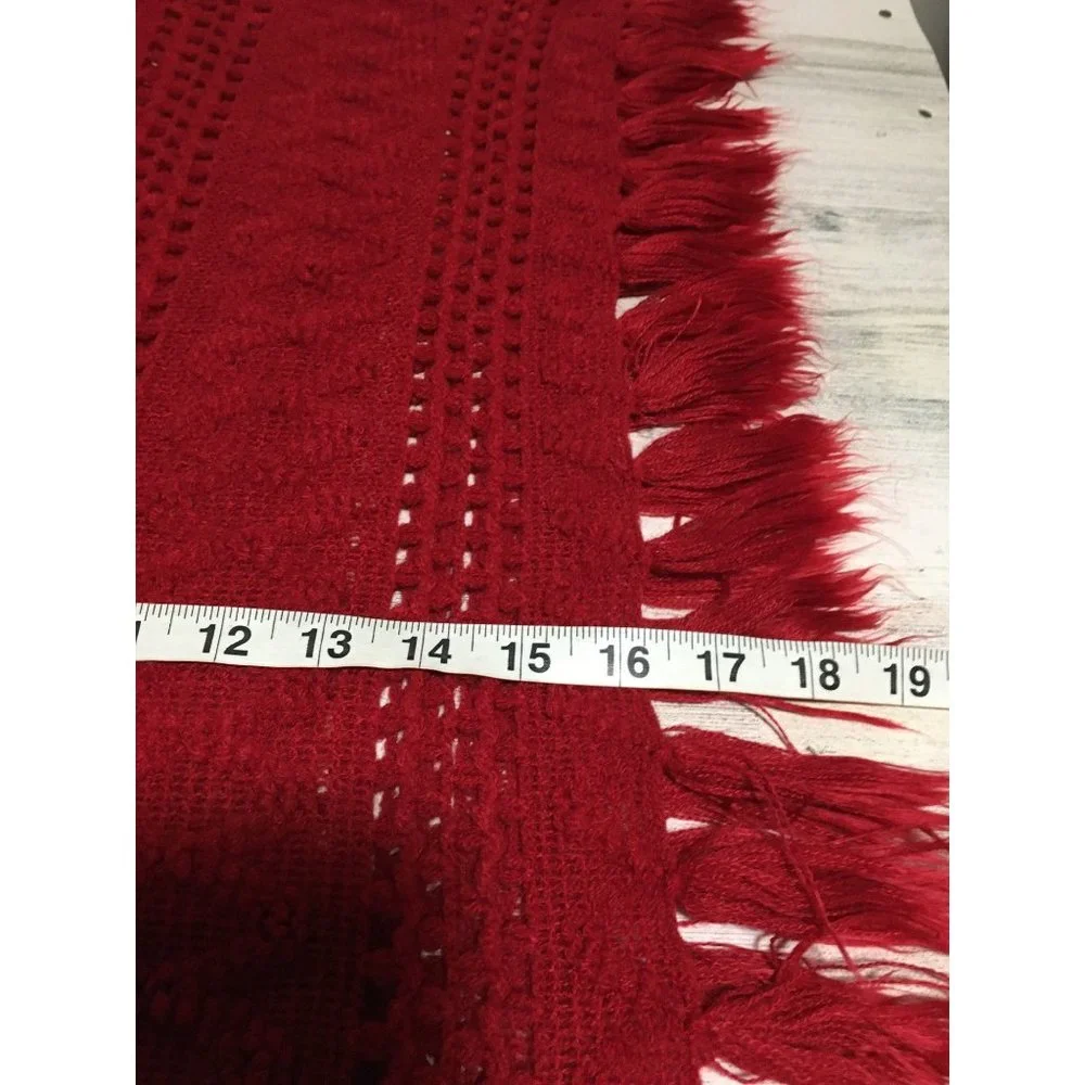 Red knitted 19”x35” infinity scarf with tassels